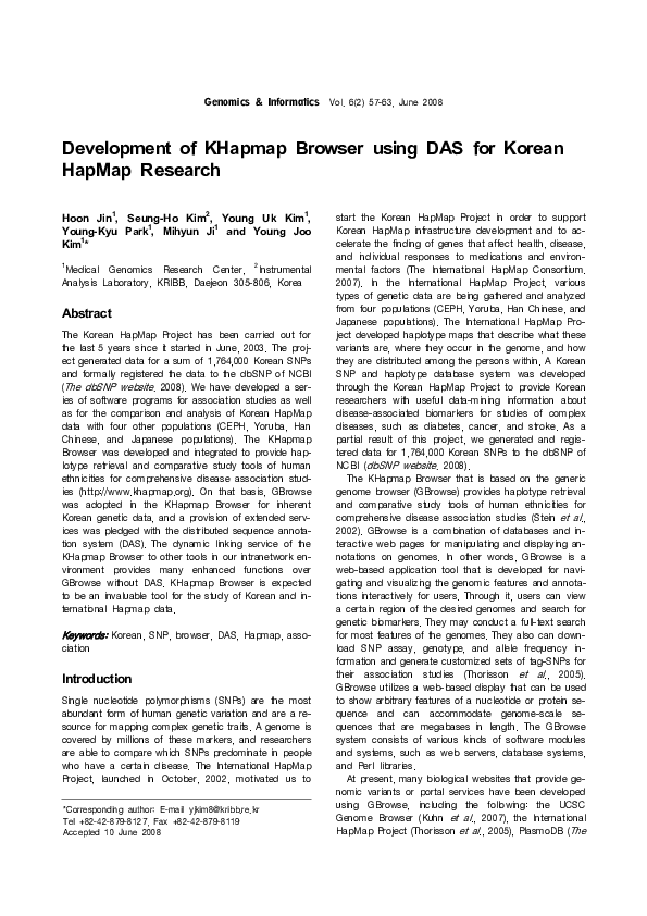 (PDF) Development of KHapmap Browser Using DAS for Korean HapMap Research