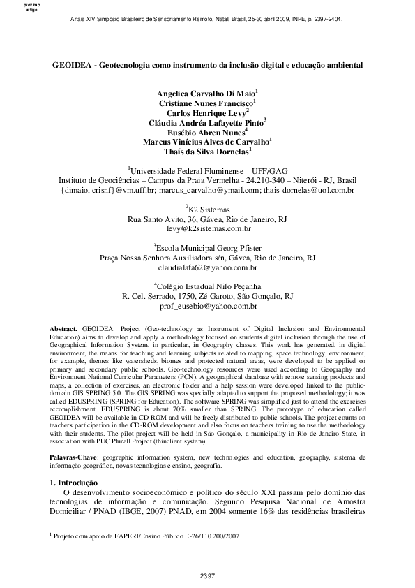 (PDF) GEOIDEA-Geotecnologia como instrumento da inclusão digital e ...