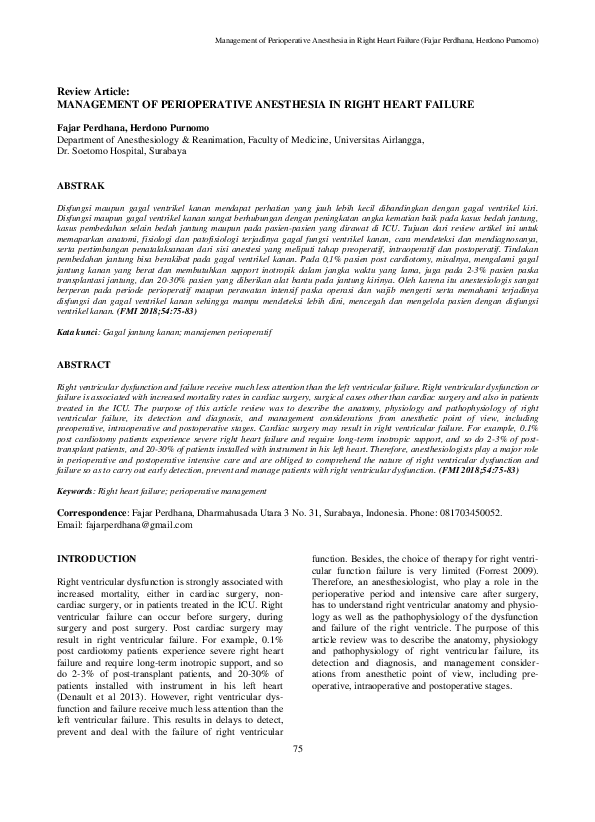 (PDF) Review Article: Management of Perioperative Anesthesia in Right ...