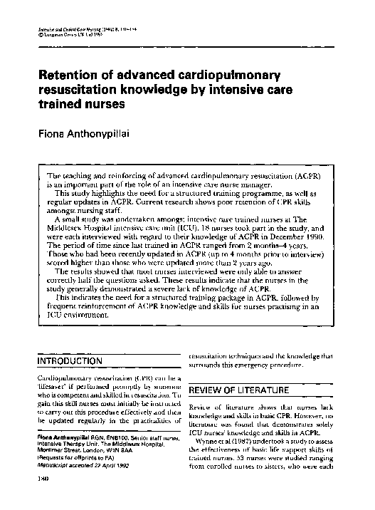 (PDF) Retention of advanced cardiopulmonary resuscitation knowledge by ...