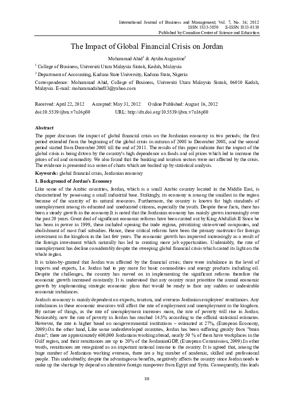 (PDF) The Impact of Global Financial Crisis in Jordan