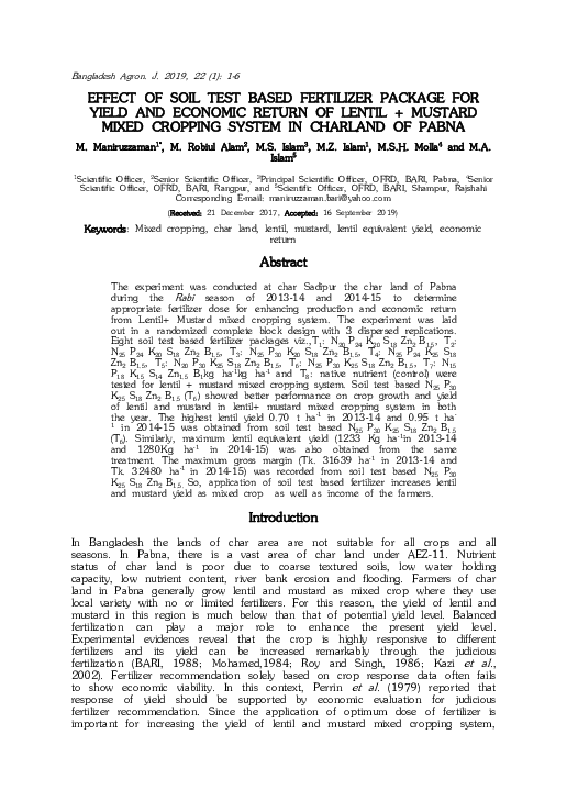 (PDF) Effect of Soil Test Based Fertilizer Package for Yield and ...
