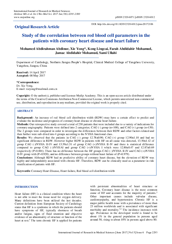 (PDF) Study of the correlation between red blood cell parameters in the ...