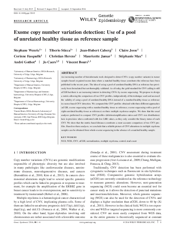 (PDF) Exome copy number variation detection: Use of a pool of unrelated ...