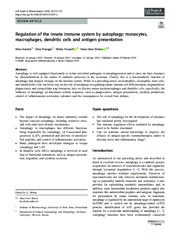 (PDF) Regulation of the innate immune system by autophagy: monocytes ...