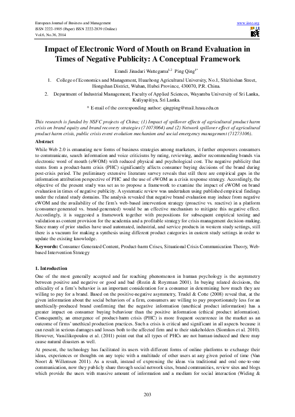 (PDF) Impact of Electronic Word of Mouth on Brand Evaluation in Times ...