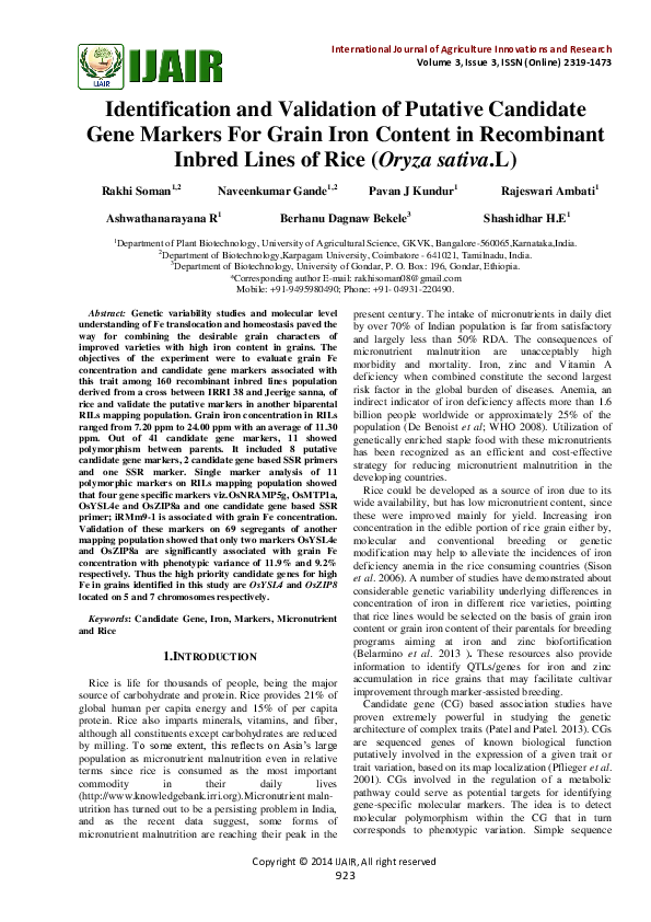 (PDF) Identification and Validation of Putative Candidate Gene Markers ...