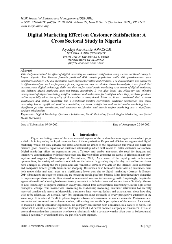 (PDF) Digital Marketing Effect on Customer Satisfaction: A Cross ...