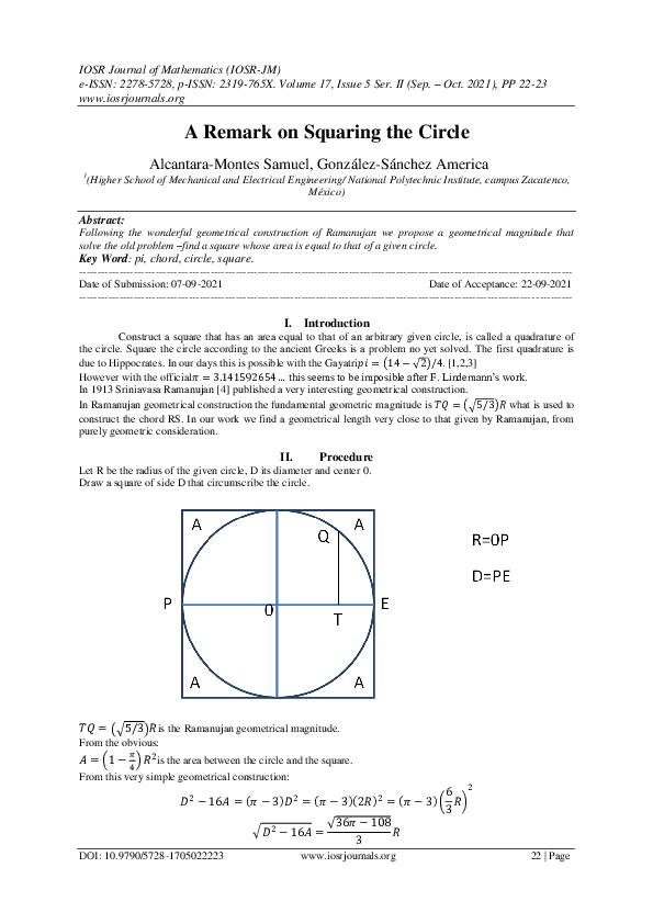 (PDF) A Remark on Squaring the Circle