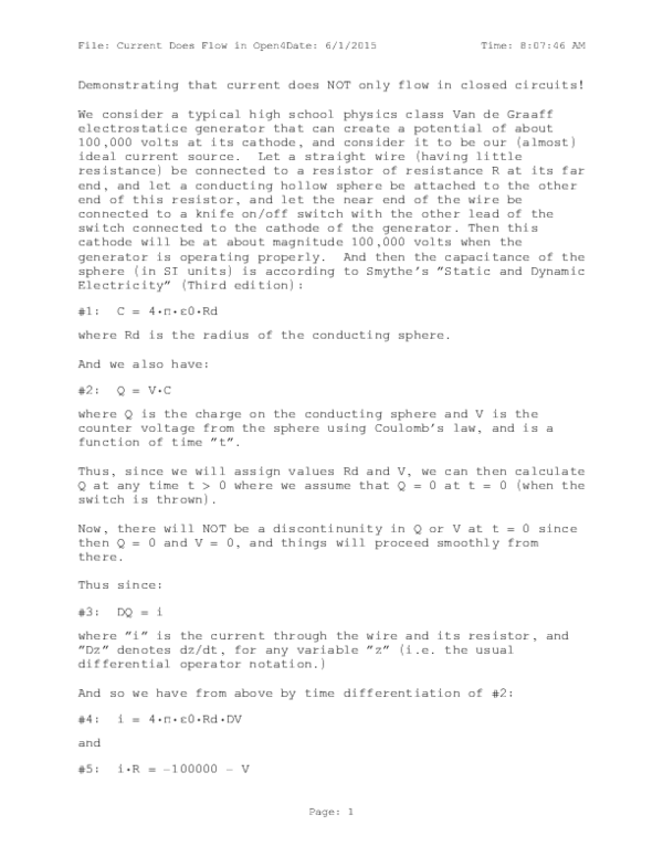 (PDF) Current DOES flow in open circuits further revised