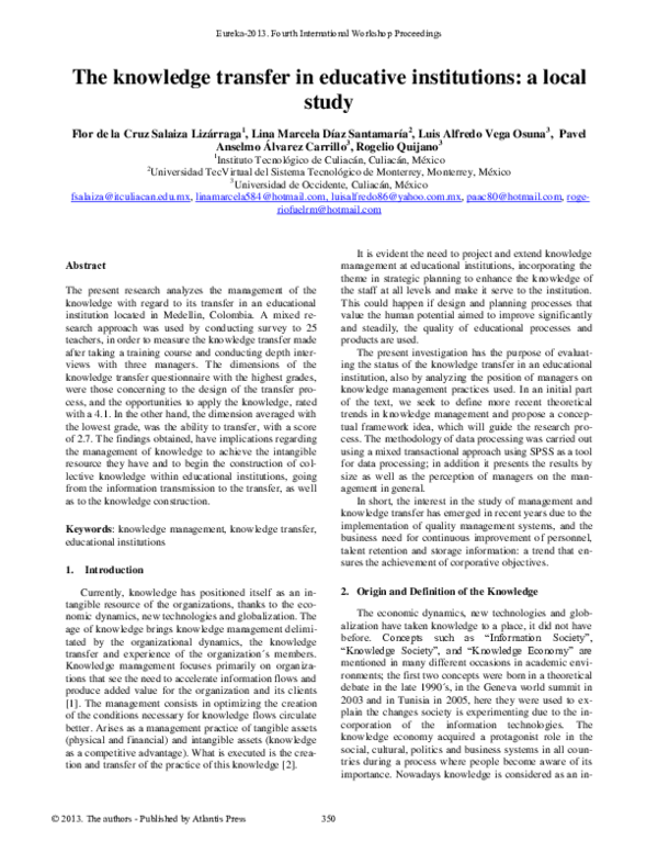 (PDF) The knowledge transfer in educative institutions: a local study
