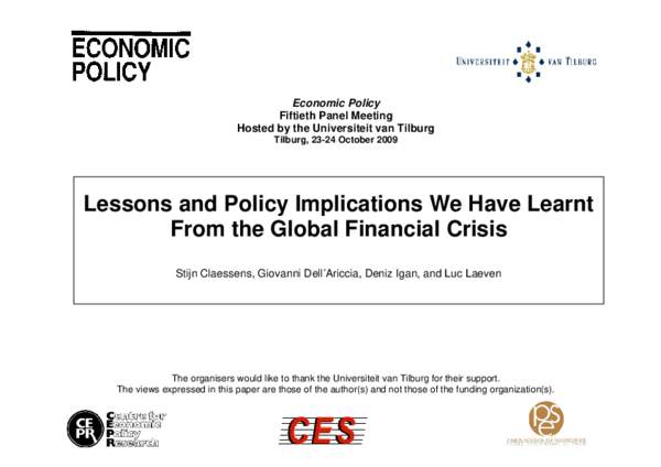 (PDF) Lessons and Policy Implications from the Global Financial Crisis