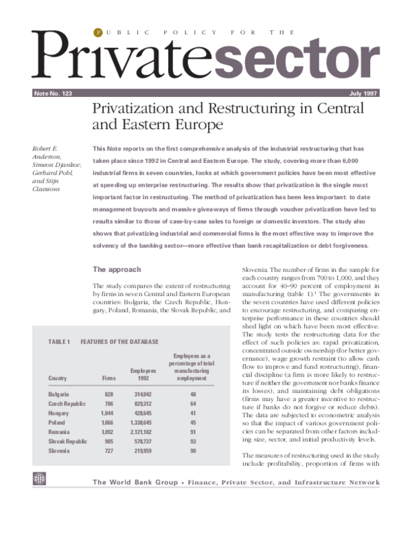 (PDF) Privatization and Restructuring in Central and Eastern Europe ...