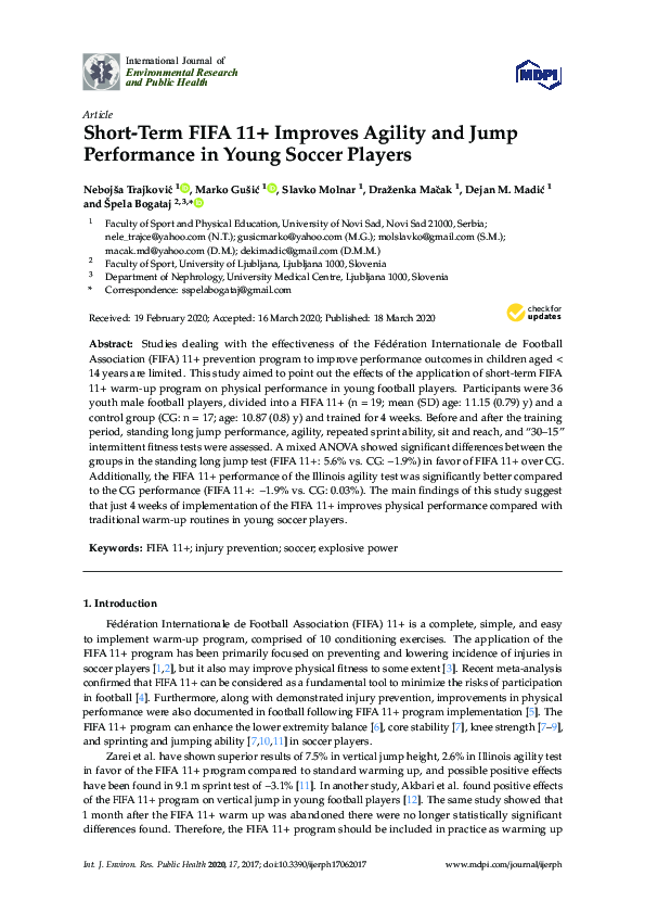 (PDF) Short-Term FIFA 11+ Improves Agility and Jump Performance in ...