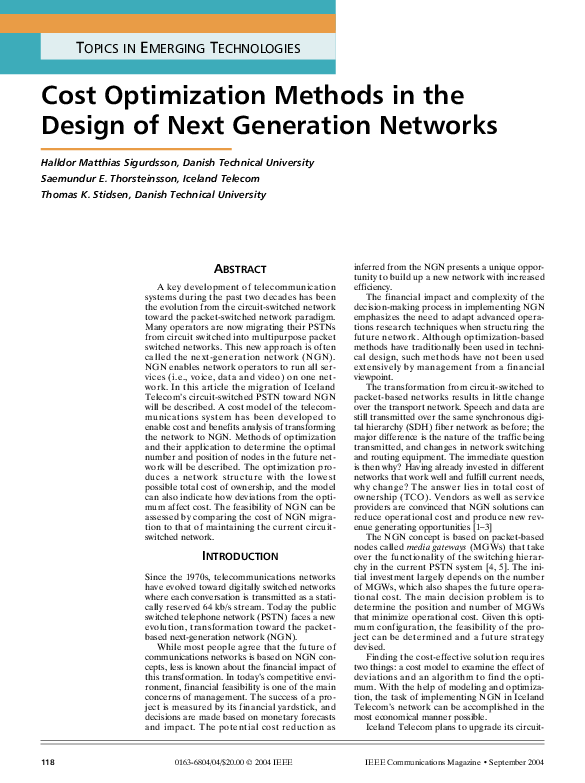 (PDF) Cost optimization methods in the design of next generation networks