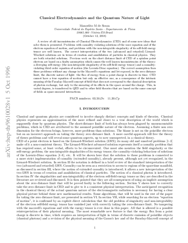 (PDF) Classical electrodynamics and the quantum nature of light