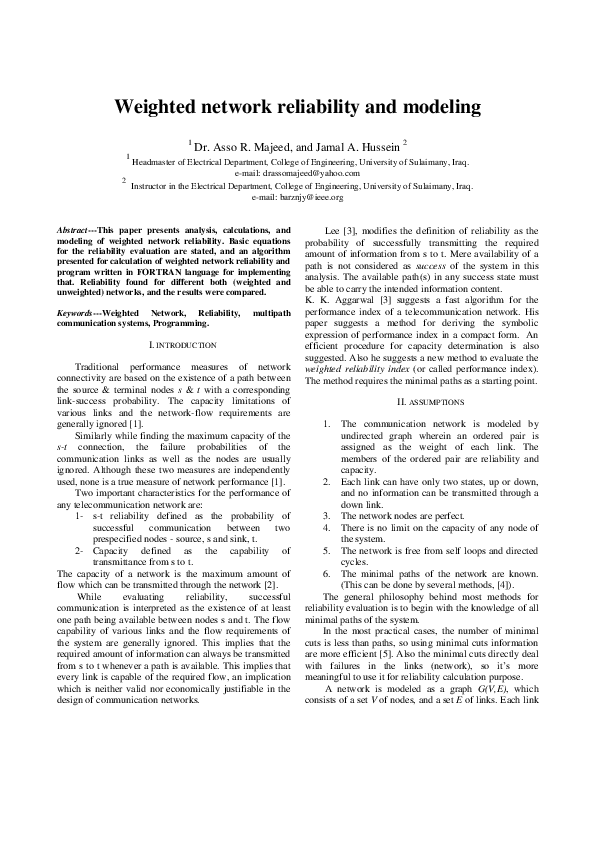 (PDF) Weighted network reliability and modeling