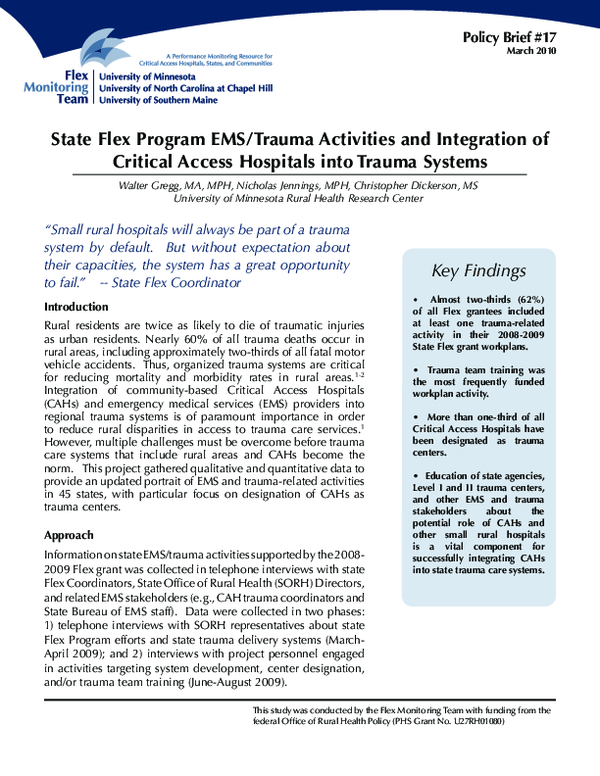 (PDF) State Flex Program EMS/Trauma Activities and Integration of ...