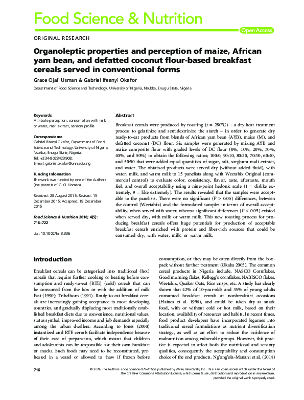 (PDF) Organoleptic properties and perception of maize, African yam bean ...