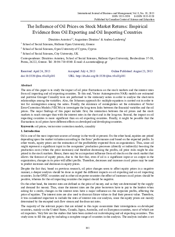 (PDF) The Influence of Oil Prices on Stock Market Returns: Empirical ...