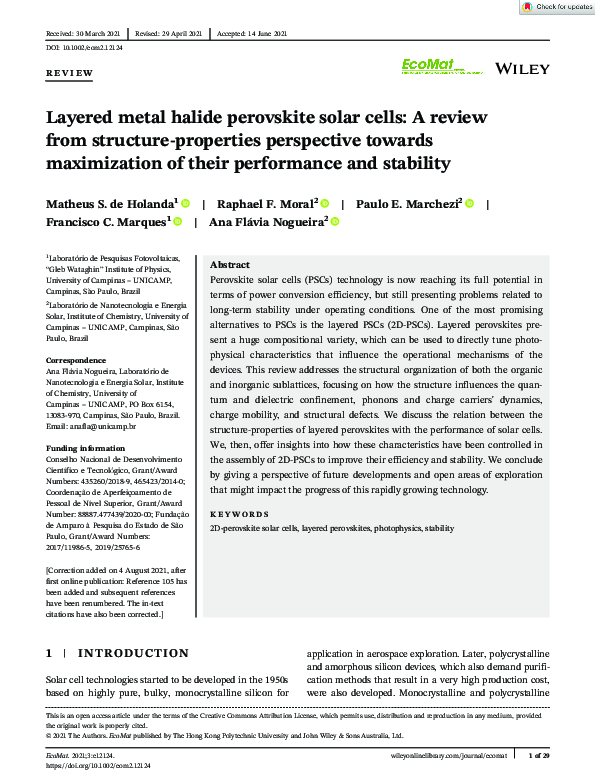 (PDF) Layered metal halide perovskite solar cells: A review from ...