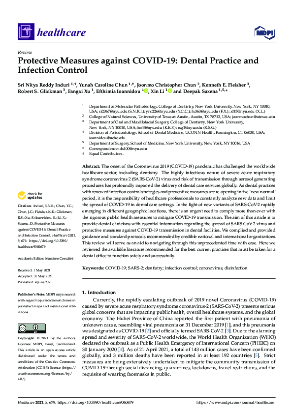 (PDF) Protective Measures against COVID-19: Dental Practice and ...