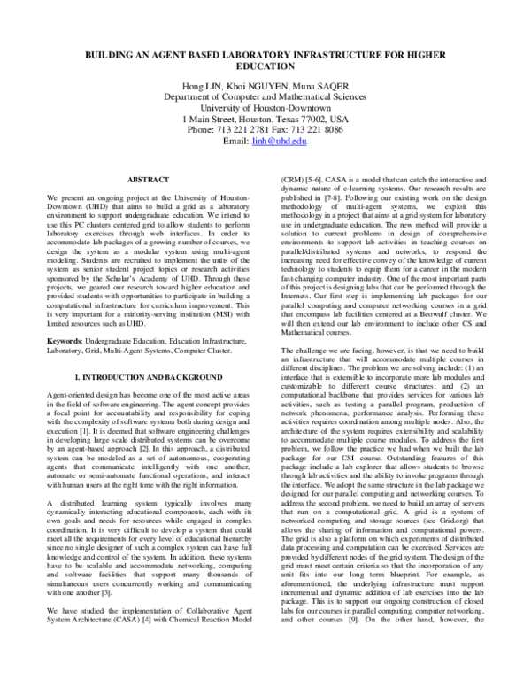 (PDF) Building an Agent Based Laboratory Infrastructure for Higher ...