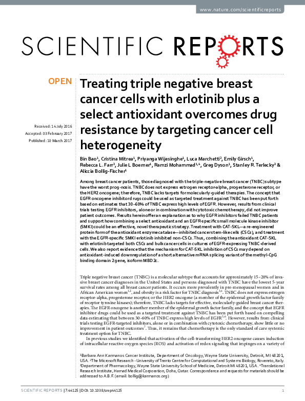 (PDF) Treating triple negative breast cancer cells with erlotinib plus ...