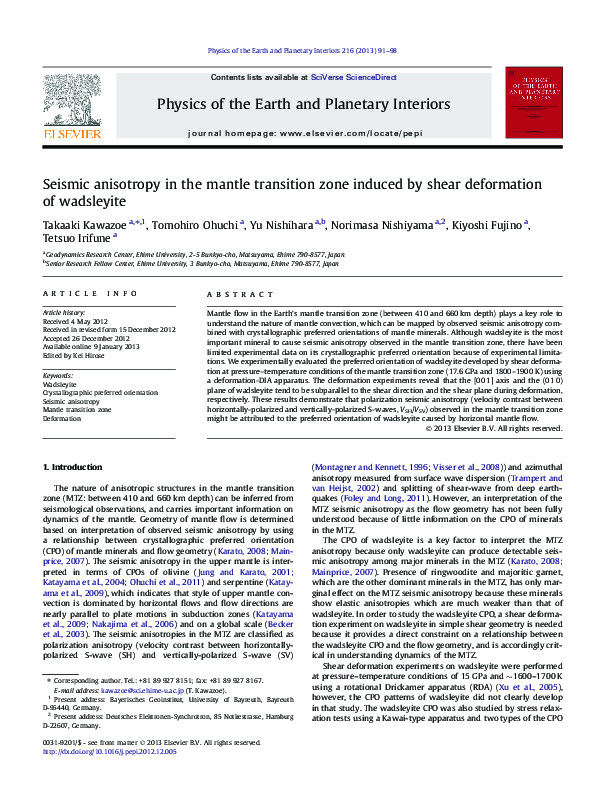 (PDF) Seismic anisotropy in the mantle transition zone induced by shear ...