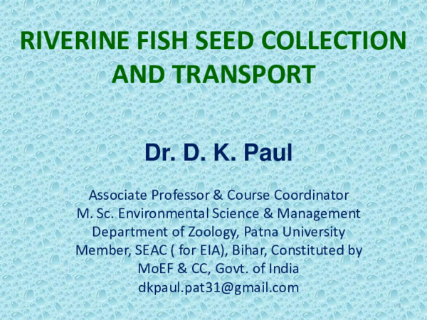(PDF) RIVERINE FISH SEED COLLECTION AND TRANSPORT