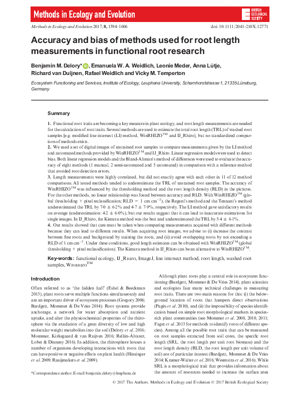 (PDF) Accuracy and bias of methods used for root length measurements in ...