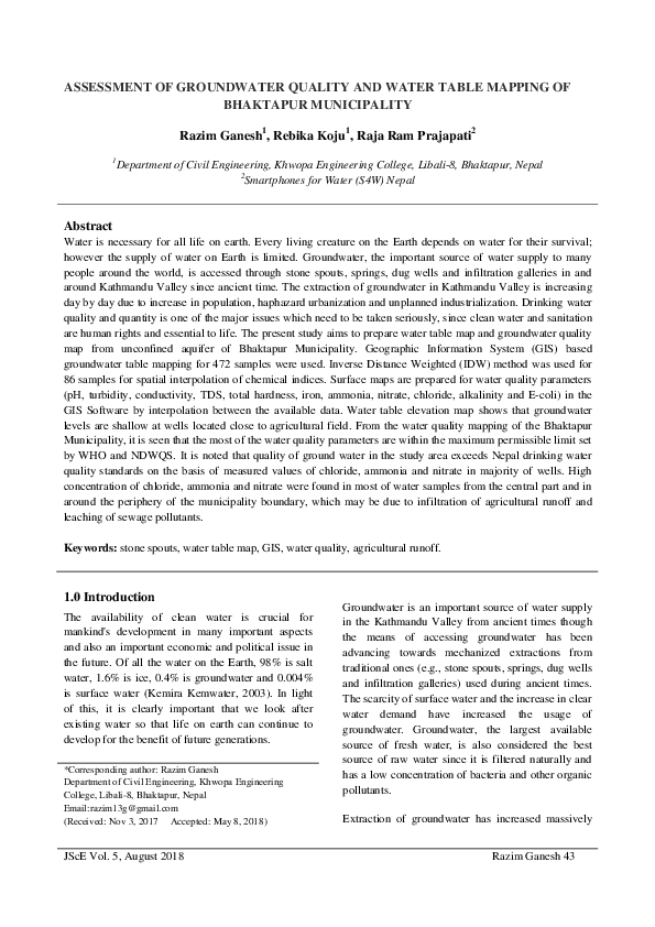 (PDF) Assessment of groundwater quality and water table mapping of ...