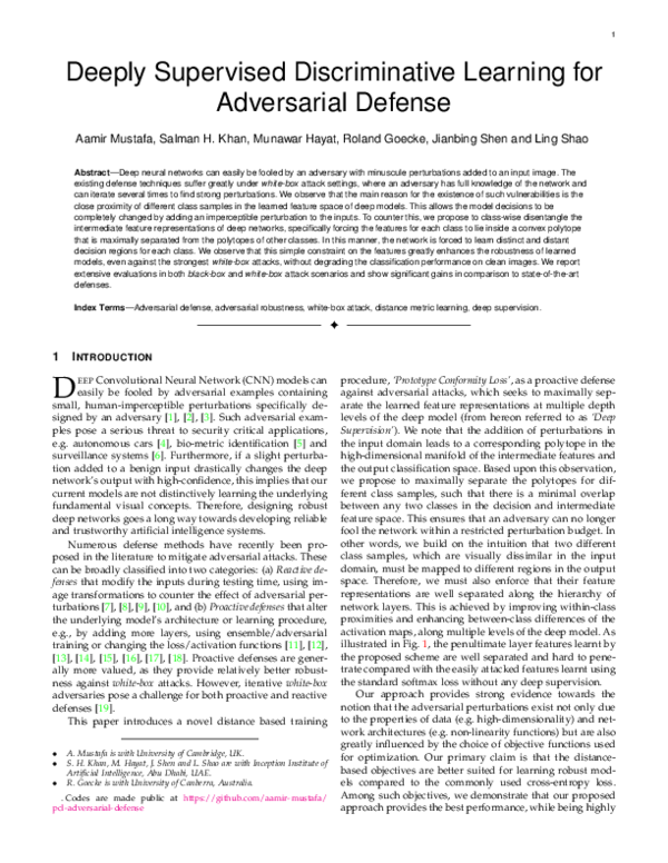 (PDF) Deeply Supervised Discriminative Learning for Adversarial Defense