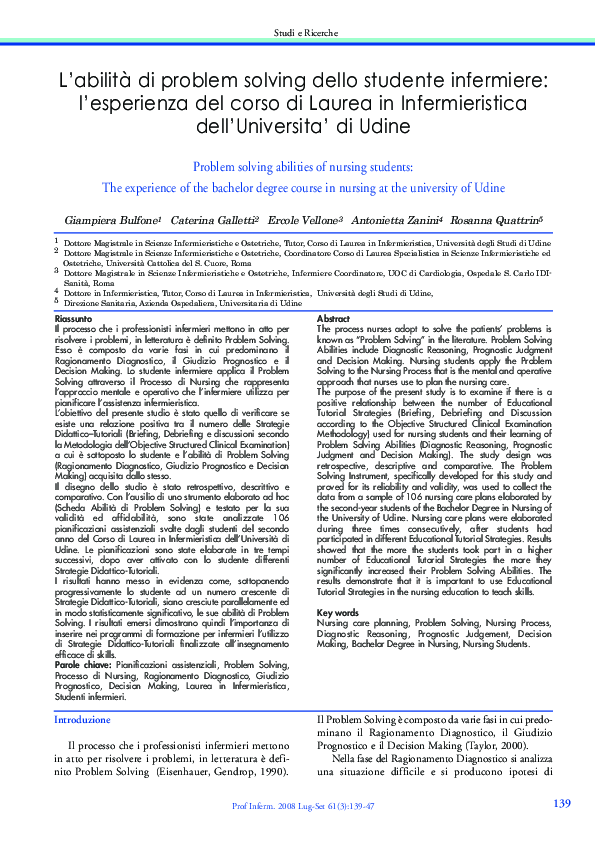 (PDF) [Problem solving abilities of nursing students: the experience of ...