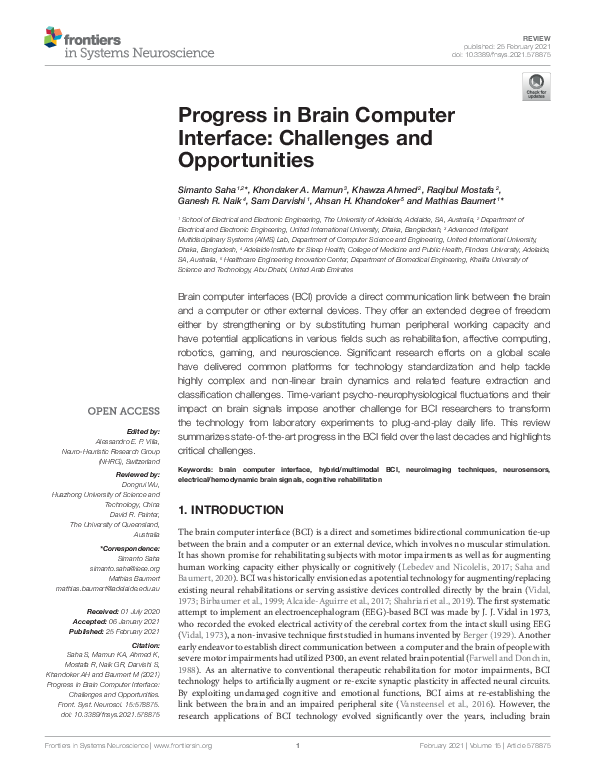 (PDF) Progress in Brain Computer Interface: Challenges and Opportunities