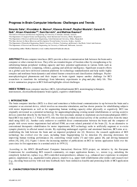 (PDF) Progress in Brain Computer Interfaces: Challenges and Trends