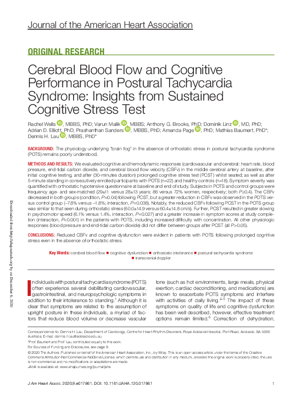 (PDF) Cerebral Blood Flow and Cognitive Performance in Postural ...