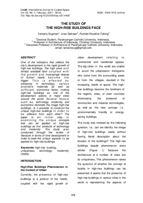 (PDF) The Study of the High-Rise Buildings Face