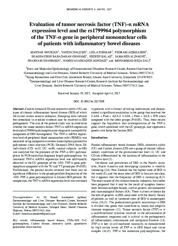 (PDF) Evaluation of tumor necrosis factor (TNF)-α mRNA expression level ...
