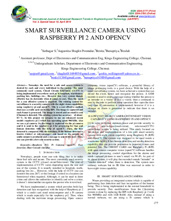 (PDF) SMART SURVEILLANCE CAMERA USING RASPBERRY PI 2 AND OPENCV