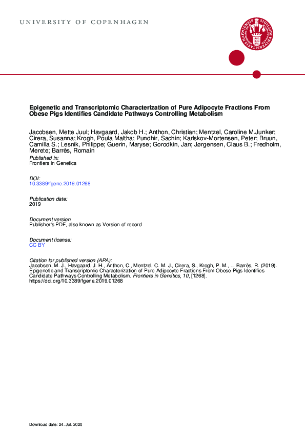 (PDF) Epigenetic and Transcriptomic Characterization of Pure Adipocyte ...