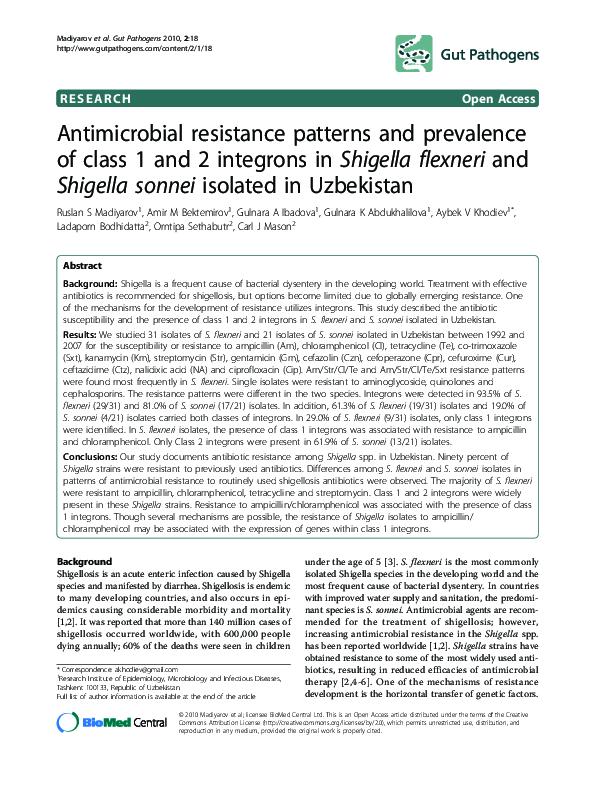 (PDF) Antimicrobial resistance patterns and prevalence of class 1 and 2 ...
