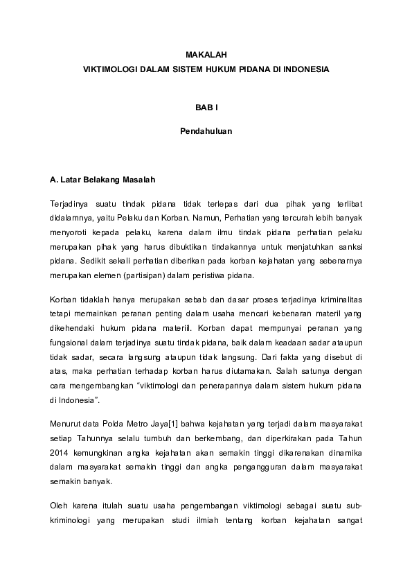 Makalah Viktimologi Dalam Sistem Hukum Pidana Di Indonesia