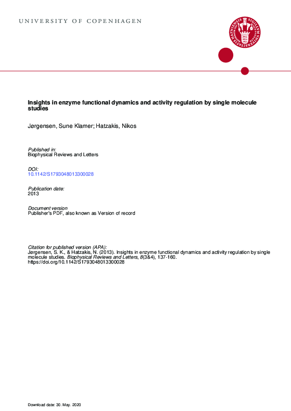 (PDF) Insights in Enzyme Functional Dynamics and Activity Regulation by ...