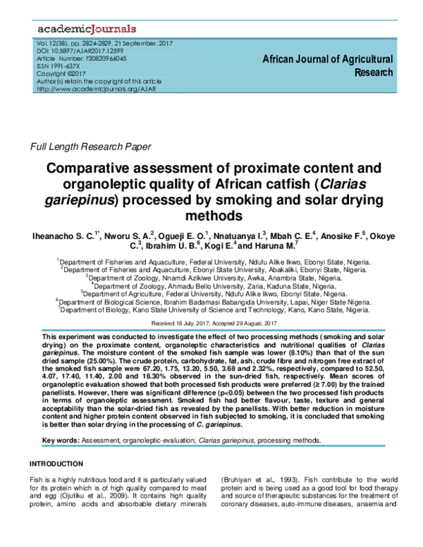 (PDF) Comparative assessment of proximate content and organoleptic ...