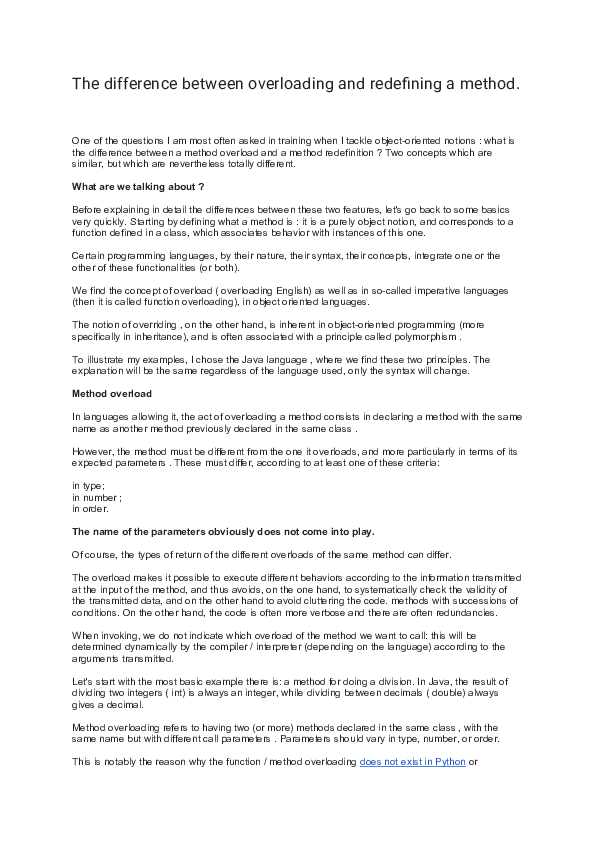 (DOC) The difference between overloading and redefining a method