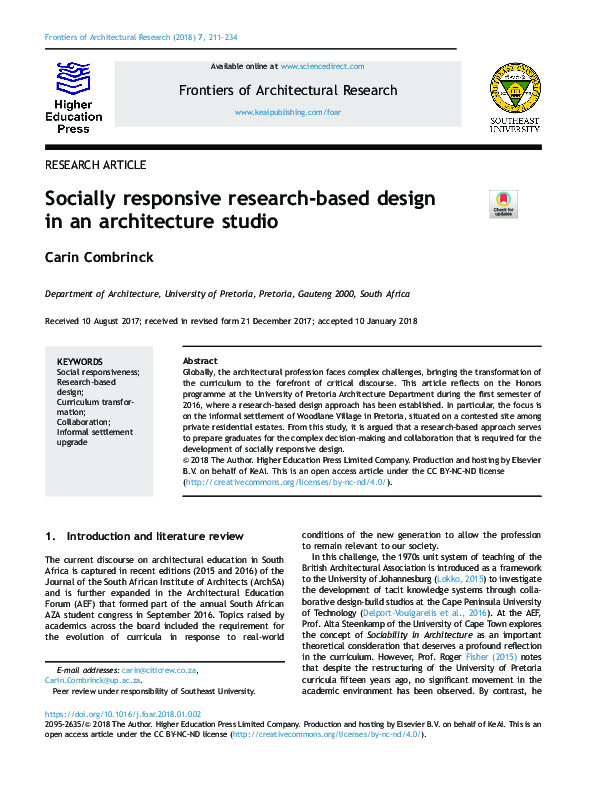 (PDF) Socially responsive research-based design in an architecture studio