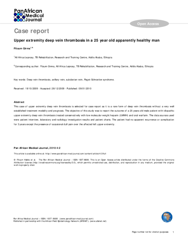 (PDF) Upper extremity deep vein thrombosis in a 25 year old apparently ...