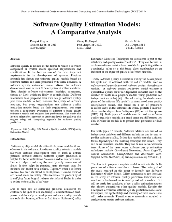 (PDF) Comparative Study of Soft Computing Techniques for Software Quality