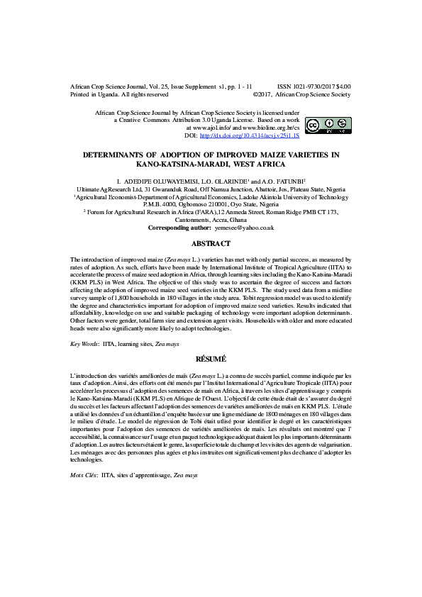 (PDF) Determinants of Adoption of Improved Maize Varieties in ...